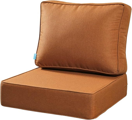 ARTPLAN Olefin 24x24 Deep Seat Patio Cushions for Outdoor Furniture,Extra 6 inch Thick,Back 18"x24",Removable,Replacement,Solid/Floral,Outdoor/Indoor,Signal Orange