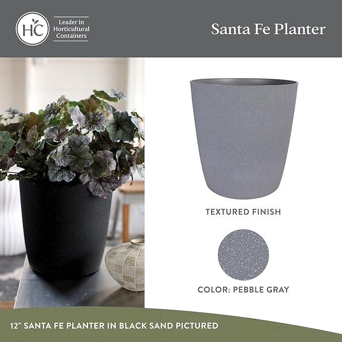 The HC Companies Santa Fe Round Self-Watering Pot - Lightweight Plastic Planter for Herbs & More - Durable Plant Pots for Indoor Plants & Outdoor Plants (16" Pebble Gray, Pack of 2)