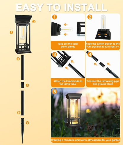 6 Pack Solar Pathway Lights Outdoor, Taller Bright Solar Path Lights Waterproof, Auto On/Off Solar Powered Garden Lights for Outside Landscape Path Yard Walkway Lawn Driveway Patio Lighting Decor