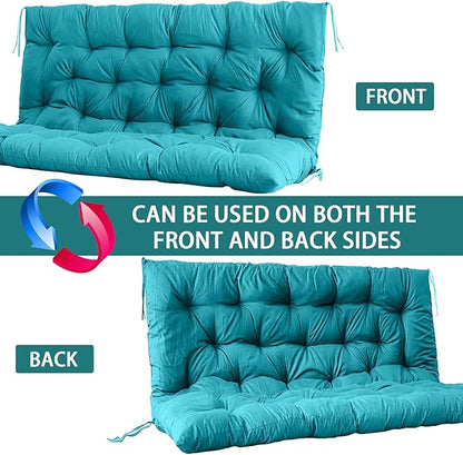 Swing Replacement Seat Cushions, 2-3 Seater Bench Cushions for Outdoor Furnitur with Backrest, Garden Recliner Seat Cushions Waterproof Sofa Pads (Lake Blue, 60x40in)