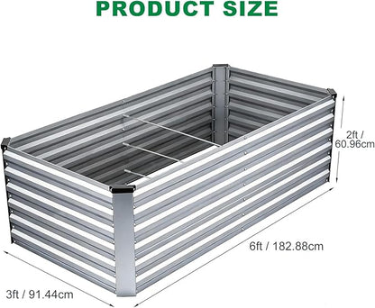 6x3x2FT Galvanized Raised Garden Bed, Outdoor Metal Raised Planter Box for Vegetables, Elevated Rust-Resistant Rectangle Gardening Container Kit with Reinforced Panels for Backyard,Patio(Silver)