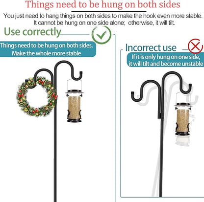 2 Set Shepherd's Hook Stand Plant，Bird Feeder，Wind Chime Hanger Stand, Waterproof Metal & Adjustable-Height Standing Pole Holder for Lantern and Wreath, Indoor & Outdoor