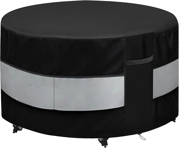 Round Patio Furniture Cover Black Grey Waterproof Up to 10000pa for 36 x 28 Inch Outdoor Round Dinner Table Covers