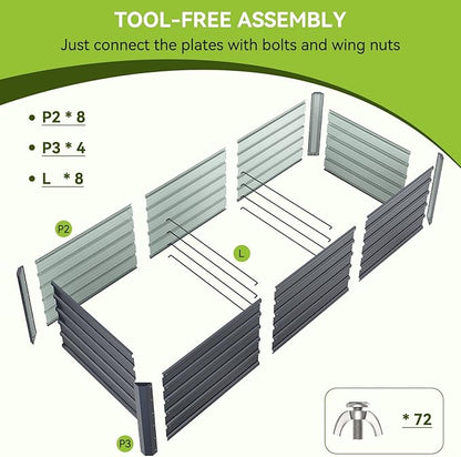 Ohuhu 8x3x1.9 FT Metal Raised Garden Bed Outdoor, Reinforced Deep Root Galvanized Steel Rustproof Planter Box, 100% Non-Toxic, 341 Gal Heavy Duty Tall Raised Beds for Growing Vegetables Flowers Herbs
