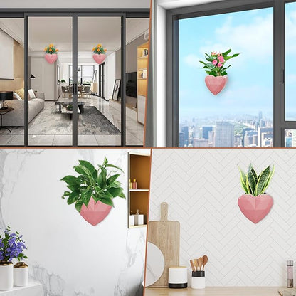 6-Inch Pink Heart Shaped Self-Watering Wall Planter, PLA 3D Printed Wall Mount Planter with Drainage, Space-Saving Indoor Outdoor Planter for Succulents Herbs, Home Office Decor