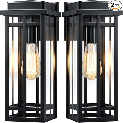 13.8'' Outdoor Wall Light Fixtures 2 Packs, Black Porch Lights Outdoor Lighting for House, Exterior Lighting Fixtures Wall Lanterns, Waterproof Modern Outside Sconce Lights for Patio Garage(No Sensor)