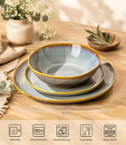 TheTerra Ceramic Dinnerware Set for 4, 12-Piece Plates and Bowls Set | Lightweight Porcelain Dish Set, Scratch Resistant, Oven & Microwave & Dishwasher Safe, Blue Dusk