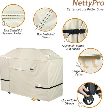 NettyPro Griddle Cover for Blackstone 36 inch Griddle Waterproof Heavy Duty 4 Burner Flat Top Gas Grill Cover for Blackstone 36" Griddle Cooking Station and Camp Chef FTG600, Beige