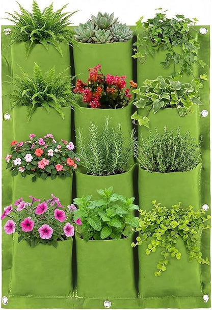 WFIST Vertical Hanging Planter Bag, Breathable Felt Wall Garden Planter with Metal Grommets, Indoor/Outdoor Space-Saving Herb & Flower Growing Pouch (12-Pocket)