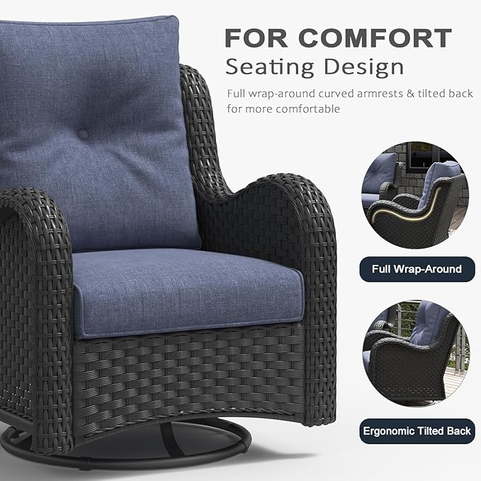 LayinSun 5 Pieces Outdoor Patio Furniture Set, Rattan Wicker Swivel Rocker Chairs Sets with Ottomans, Swivel Glider Chairs, and Coffee Table