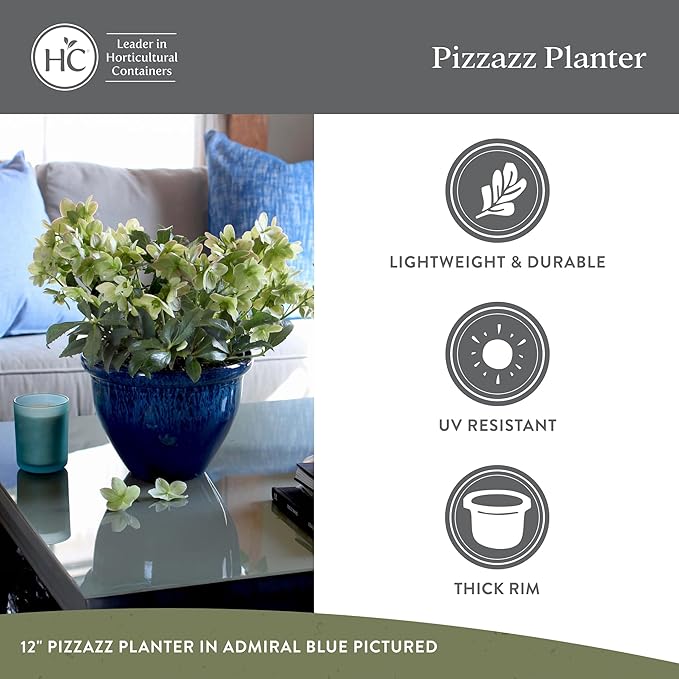 The HC Companies 20 Inch Pizzazz Round Planter Pots with Ceramic Look, Lightweight UV-Resistant Plastic Indoor & Outdoor Planters, 2-Pack Flower Pots for Garden & Home Decor, Warm Red