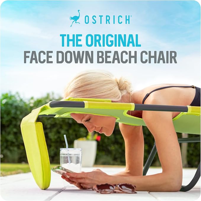 Ostrich the Original Chaise 72 x 22 Inch Lounge Portable Reclining Lounger, Outdoor Patio, Beach, Lawn, Camping, or Pool Tanning Chair, Lime Green