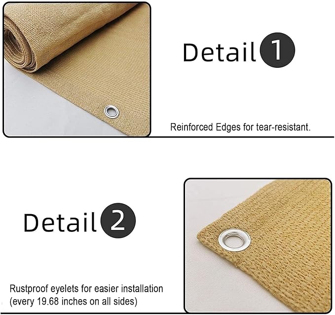 SUNLAX 3.3'x19.7' Sand Balcony Privacy Screen Fence Windscreen Cover Fabric Shade Netting Mesh Cloth with Grommets UV Protection for Patio, Backyard, Porch, Railing Shield 90%