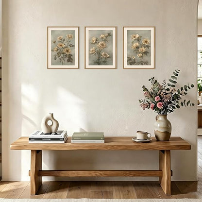 KAIRNE Vintage Botanical Flower Framed Canvas Wall Art Set,Boho Green Beige Floral Wall Decor,Rustic Wildflower Art Prints,Modern Minimalist Artwork for Living Room,Bedroom,Farmhouse,Office-12 x16 x3