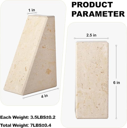 Karibiber Marble Bookends for Heavy Books, Decorative Book Ends for Shelves, Beige Stone Durable and Heavy-Duty Book Ends for Hardback Books & CDS, Unique Book Stopper & Holder, Set of 2