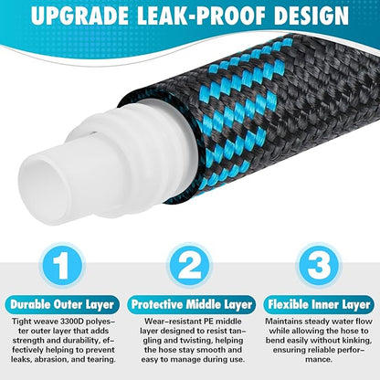 75FT Garden Hose, Non-Expandable Flexible Fabric Water Hose with 10-Function Spray Nozzle, Kink-Free & Lightweight Yard Hose with 3/4" Solid Brass Connectors for Lawn, Outdoor, RV & Marine Use