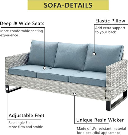 HUMMUH 7 Piece Patio Furniture Set Outdoor Sectional Sofa,High Back Patio Swivel Glider Chairs with Ottomans Coffee Table for Porch,Garden,Backyard…