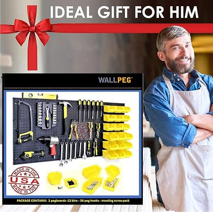 WallPeg Pegboard Kit - 4 Each 24"x16" Peg Board Panels - Made in USA - Mounted Size is 64" x 24" Pegboards Wall Organizer for Walls Home, Garage Tool Storage, Office Organization, Kitchen, Craft Room