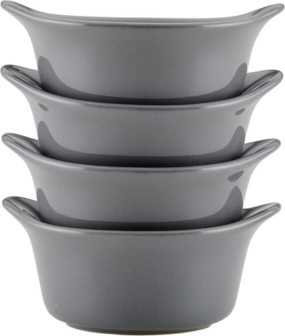 Rachael Ray Solid Glaze Ceramics Round Ramekins/Dipping Cup Set, 4 Piece, Gray (Pack of 3)