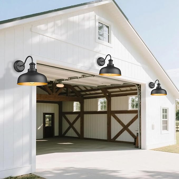 Outdoor Farmhouse Barn Light, Outside Wall Sconce, Weather Resistant Anti-Rust Farmhouse Exterior Wall Mount Light, Outdoor Lantern Lamp for Porch, Garage, Patio, Entryway (Black, 4 Pack)