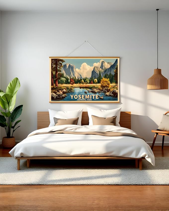 VIYYIEA Extra Large Size Canvas Wall Art, 36x54 Inch Yosemite National Park Vintage Landscape Hanging Scroll for Living Room, Bedroom, or Office Decor