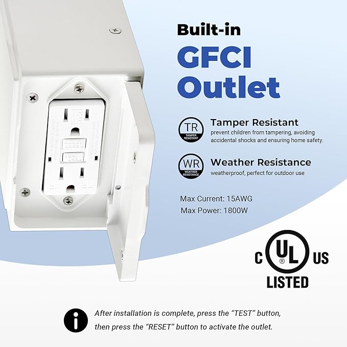 White 2-Pack Porch Lights with GFCI Outlet, Modern Updated Dusk to Dawn Outdoor Lighting, Waterproof Outdoor Light Fixture with Tempered Glass, Outside Light Wall Mount for House Garage