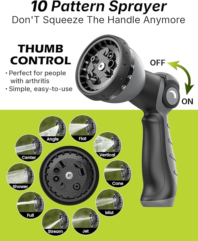 Garden Hose, Flexible Ultra Lightweight Durable, Kink-Free Water Hose with 10 Function Sprayer - Non-Shrinking, Easy to Store, All-Weather, High-Pressure, Black (25 FT)