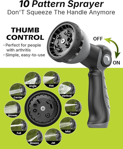 Garden Hose, Flexible Ultra Lightweight Durable, Kink-Free Water Hose with 10 Function Sprayer - Non-Shrinking, Easy to Store, All-Weather, High-Pressure, Black (100 FT)