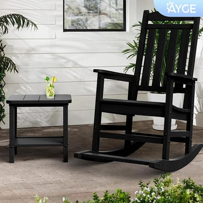 Ayge 17.7" Double Outdoor Side Table, Rectangular HDPE Adirondack End Table for Patio, Lawn, Pool, Garden, Backyard，Black