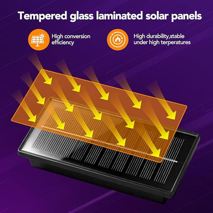 Solar Fence Lights Outdoor 8Pack, Warm White & RGB 6 Color and Glass Panel, Waterproof High Brightness Solar LED Spot Lens Deck Lights for Outside Stairs, Porch Step, Railing, Backyard, Patio