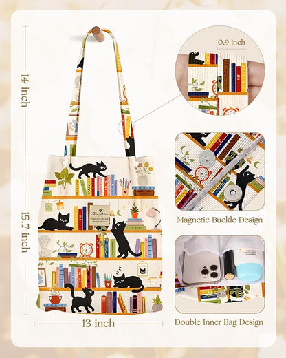 Miss Adola Corduroy Tote Bag for Women - Reusable Totes with Magnetic Buckle & Pocket Aesthetic Design Work Grocery Bags