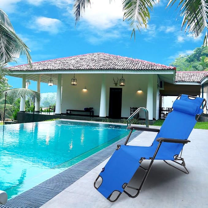 Outdoor Folding Chaise Lounge Chair, Patio Sun Lounger Reclining Beach Chair Sun Patio Pool Lawn Recliner Chair (Blue)