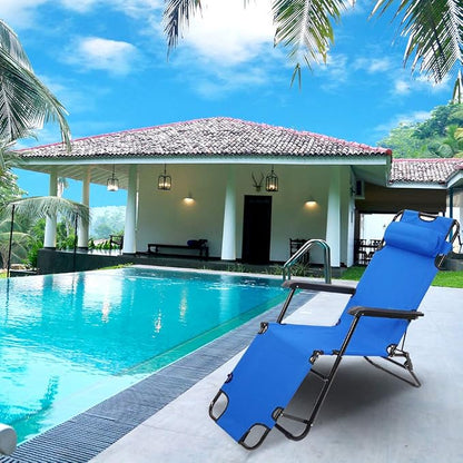 Outdoor Folding Chaise Lounge Chair, Patio Sun Lounger Reclining Beach Chair Sun Patio Pool Lawn Recliner Chair (Blue)