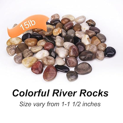 Pulovin 15 lbs River Rocks for Plants, 1-1/2 inch Decorative Garden Rocks Outdoor Landscaping, Large Polished Natural Stone for Walkways, Yard, Vases, Crafts