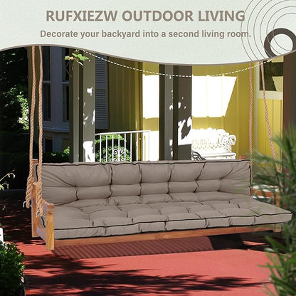 2/3 Seater Swing Replacement Cushion, Waterproof Porch Swing Cushions with Backrest, Thickened Bench Cushions for Outdoor Furniture, for Outdoor Patio Swing (Khaki, 55 * 40in)