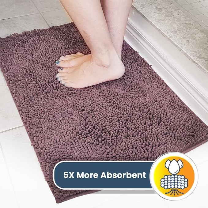 Muddy Mat® | Super Water Absorbent Door Mat Indoor, Microfiber Quick Dry Chenille Entryway Rug, Slip Resistant Front Door Mat, Indoor Mats for Entryway, Machine Washable Pet Rug, Plum 24" x 96"