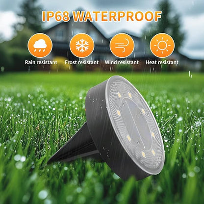 Ground Lights 8 Pack, IP68 Waterproof Solar Disc Lights for Outdoor, Flat Garden Light, In-Ground Light, Landscape Lighting for Pathway, Walkway, and Yard-8 Pcs (Cold White)
