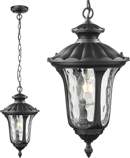 Outdoor Pendant Light for Porch, Exterior Hanging Lantern Outdoor Chandelier in Black Finish for Entryway, Doorway, Farmhouse, Foyer