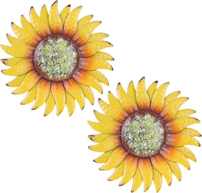 hogardeck Metal Sunflower Wall Decor - 2 Pcs 6'' Metal Flower Wall Art Outdoor Backyard Decorations Sunflower Kitchen Bathroom Decor Hanging for Indoor, Outdoor, Living Room, Bedroom