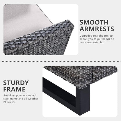 HUMMUH 7 Piece Patio Furniture with Fire Pit 30in 55,000 BTU,PE Wicker Outdoor Conversation Sets - Couch,Patio Chairs and Ottomans,Side Table for Porch,Garden,Backyard