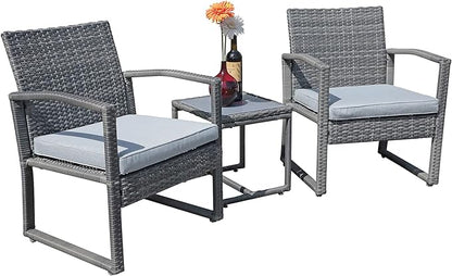 Patiorama Outdoor Patio Furniture - Wicker Conversation Set with Modern Bistro Design, Coffee Table, Perfect for Garden, Balcony, Backyard or Poolside (Light Gray)
