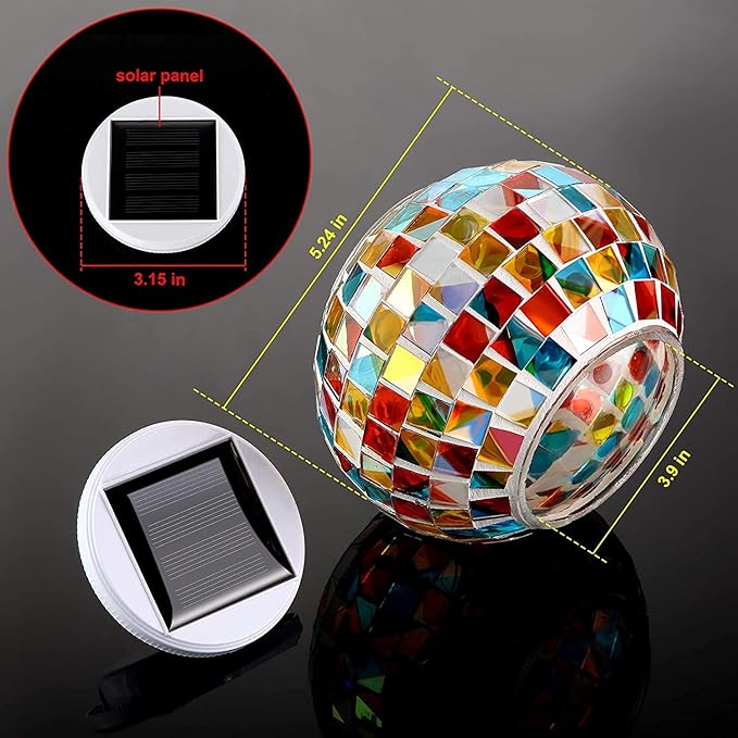 Solar Glass Ball Light Mosaic Jar Lights,Color Changing Globe Table Lamp Waterproof LED Night Light for Garden Patio Party Yard Outdoor Indoor Decorations (Ball)