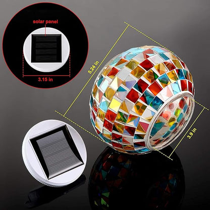 Solar Glass Ball Light Mosaic Jar Lights,Color Changing Globe Table Lamp Waterproof LED Night Light for Garden Patio Party Yard Outdoor Indoor Decorations (Ball)