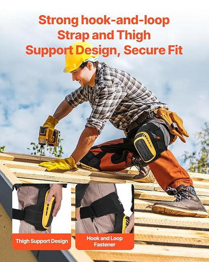 VEVOR Knee Pads for Work, Extended Heavy Duty Construction Knee Pads with 2 Extension Straps, Foam Gel Cushion, Anti-slip for Gardening Flooring Roofing and Cleaning, Men & Women, Yellow and Black