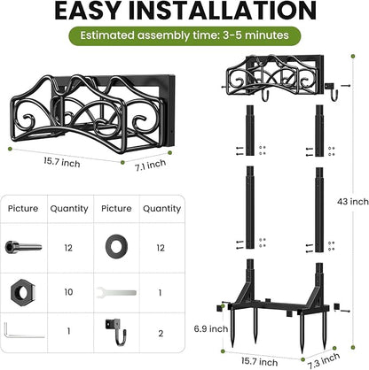 Keten Garden Hose Holder, Detachable Metal Water Hose Holder Stand, Heavy Duty Freestanding Garden Hose Reel Rack and Hose Storage Organizer for Outside Yard