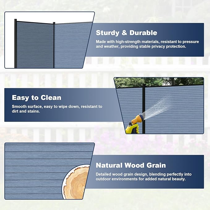 Privacy Fence Panels for Outside with 1 Post, 6' × 6' Windproof Composite Fence Cover Privacy, Garden Fencing Panel for Yard Pool Equipment Trash Can(Poured Concrete, Grey)