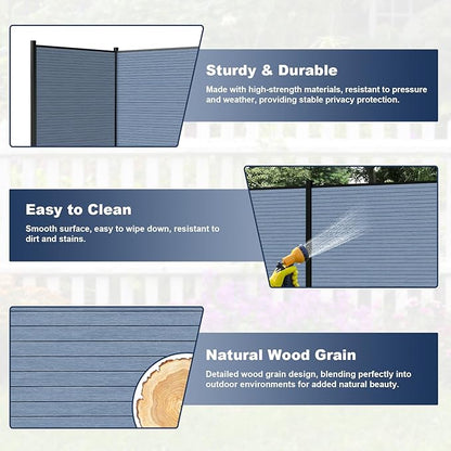 Privacy Fence Panels for Outside with 1 Post, 6' × 6' Windproof Composite Fence Cover Privacy, Garden Fencing Panel for Yard Pool Equipment Trash Can(Poured Concrete, Grey)