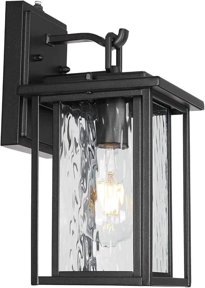 JYZ Dusk to Dawn Outdoor Wall Sconce, 15 Inch Exterior Wall Mount Lantern with Aluminum Frame, Weatherproof Black Porch Light Fixture for Front Door, Garage, Patio, Backyard, Garden JYOWL05-L