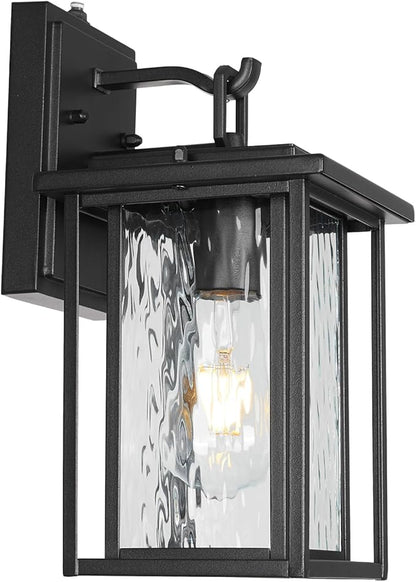 JYZ Dusk to Dawn Outdoor Wall Sconce, 15 Inch Exterior Wall Mount Lantern with Aluminum Frame, Weatherproof Black Porch Light Fixture for Front Door, Garage, Patio, Backyard, Garden JYOWL05-L