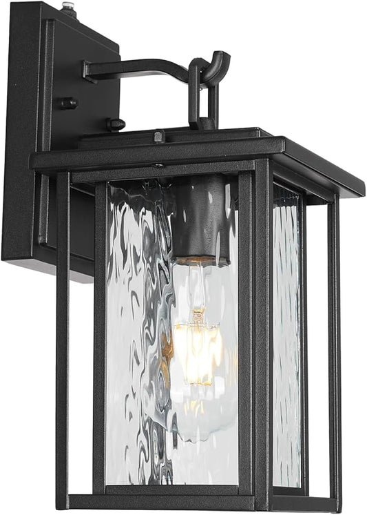 JYZ Dusk to Dawn Outdoor Wall Sconce, 15 Inch Exterior Wall Mount Lantern with Aluminum Frame, Weatherproof Black Porch Light Fixture for Front Door, Garage, Patio, Backyard, Garden JYOWL05-L